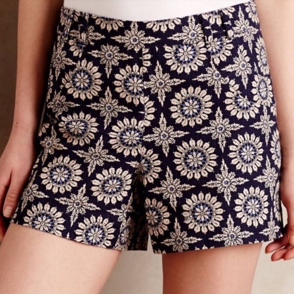 Anthropologie Elevenses California Floral Star Tile Print Cotton Boho Shorts